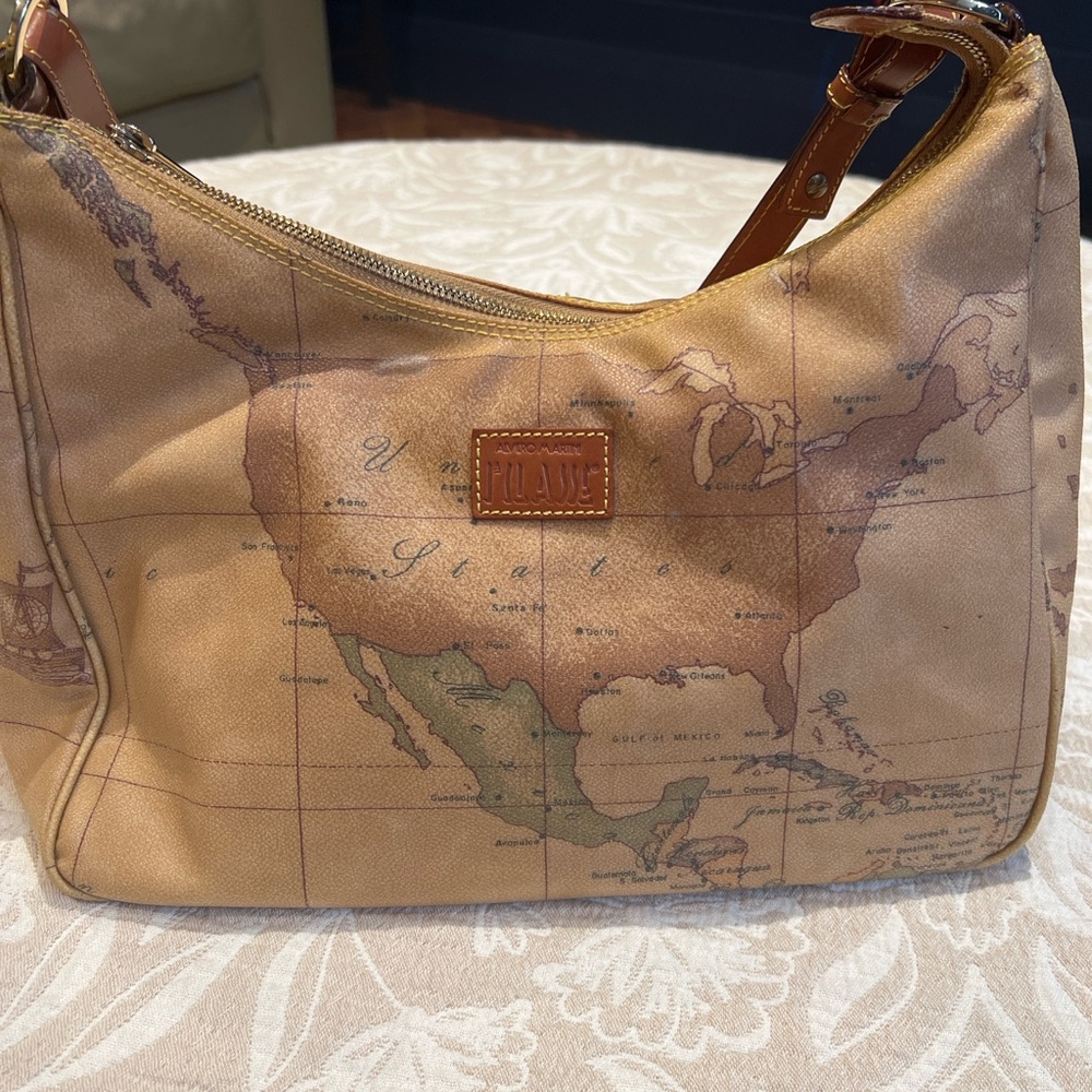 Alviero Martini Brown Map Print Hobo Bag